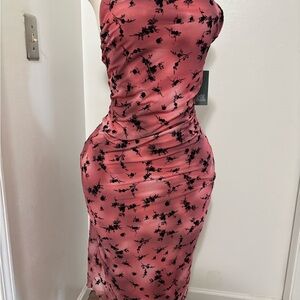 Sleeveless Pink Floral Bodycon Midi Dress